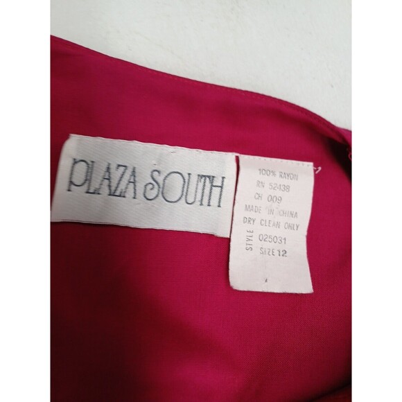 Vtg Plaza South Pink Fucshia  Dress 80s Sz 12 Long Sleeve - Picture 7 of 8